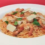Linguine with Honeyed Tomato Sauce and Shrimp