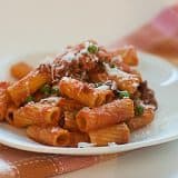 Cookbook of the Month Recipe – Rigatoni wtih Sausage, Peas, Tomatoes and Cream
