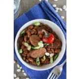Slow Cooker Barbecue Beans with Sausage | www.tasteandtellblog.com