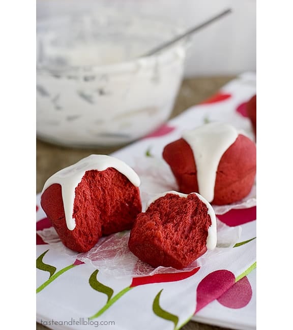 Red Velvet Rolls with Cream Cheese Glaze | www.tasteandtellblog.com #recipe #redvelvet Red Velvet Rolls with Cream Cheese Glaze | www.tasteandtellblog.com #recipe #redvelvet
