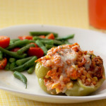 Vegetable & Sausage Stuffed Peppers and Green Beans with Cherry Tomatoes