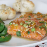 Citrus-Glazed Salmon with Pamesan Rosettes and Gingery Sugar Snap Peas
