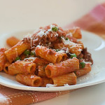 Cookbook of the Month Recipe – Rigatoni wtih Sausage, Peas, Tomatoes and Cream