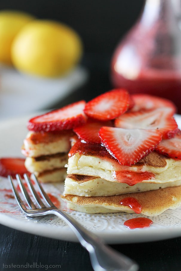 Strawberry Lemon Ricotta Pancakes | www.tasteandtellblog.com