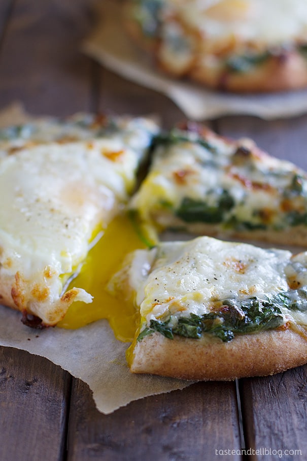 Pizza topped with Creamed Spinach and a Baked Egg