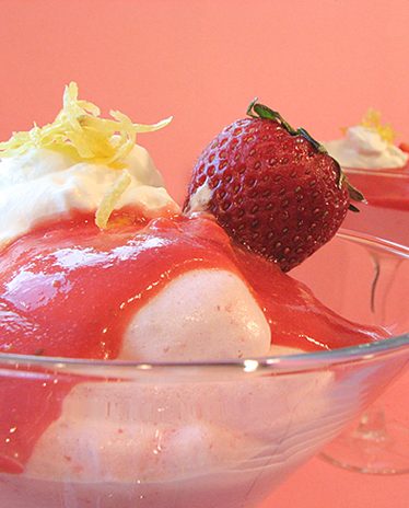 Strawberry Mousse with Strawberry Daquiri Sauce in a glass cup