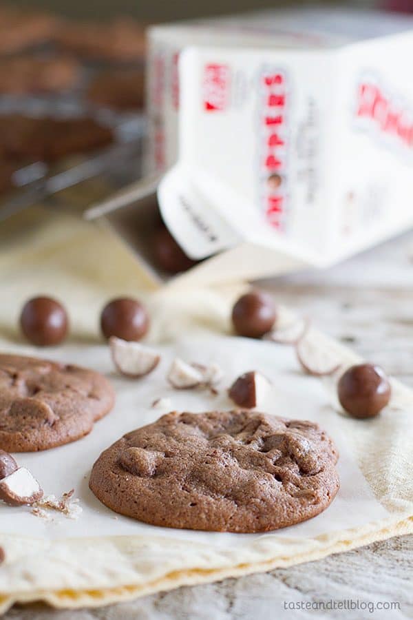 chocolate malt cookies with whoppers