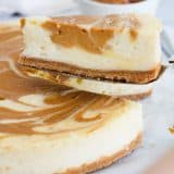 dulce de leche cheesecake with text bar