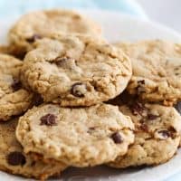 Peanut Butter Oatmeal Cookies with Chocolate Chips on a plate