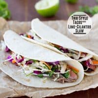 Thai Style Tacos with Lime Cilantro Slaw | www.tasteandtellblog.com