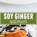 Soy Ginger Salmon collage with text bar in the middle.