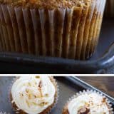 carrot cake cupcakes collage with text at the top