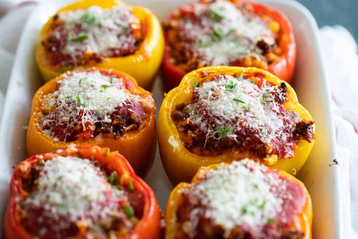 Stuffed Bell Pepper Recipe topped with cheese