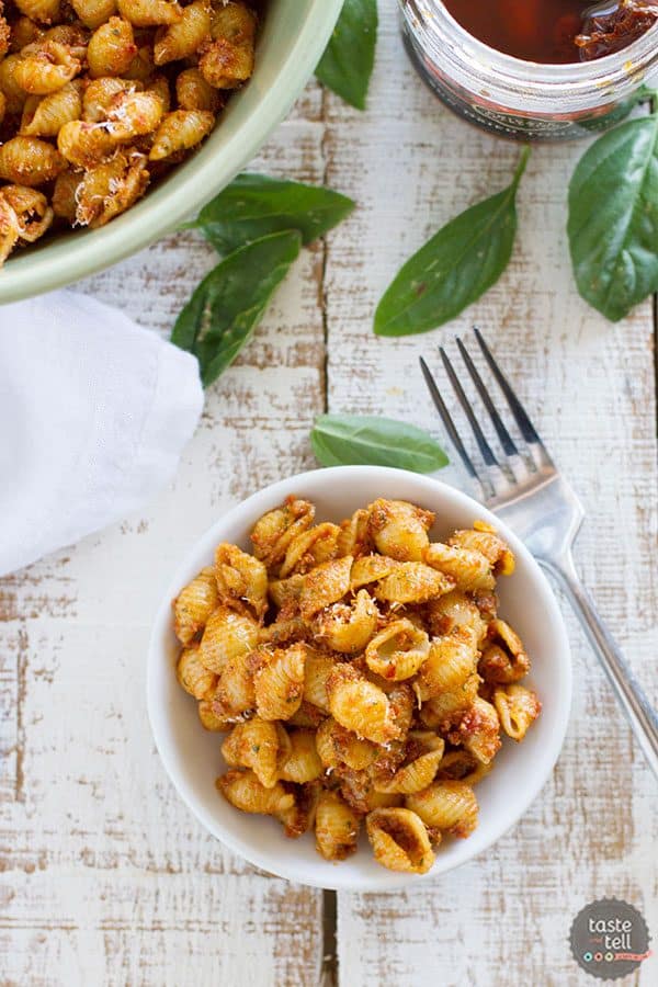 Sun Dried Tomato Pesto Pasta Salad with Shell Pasta