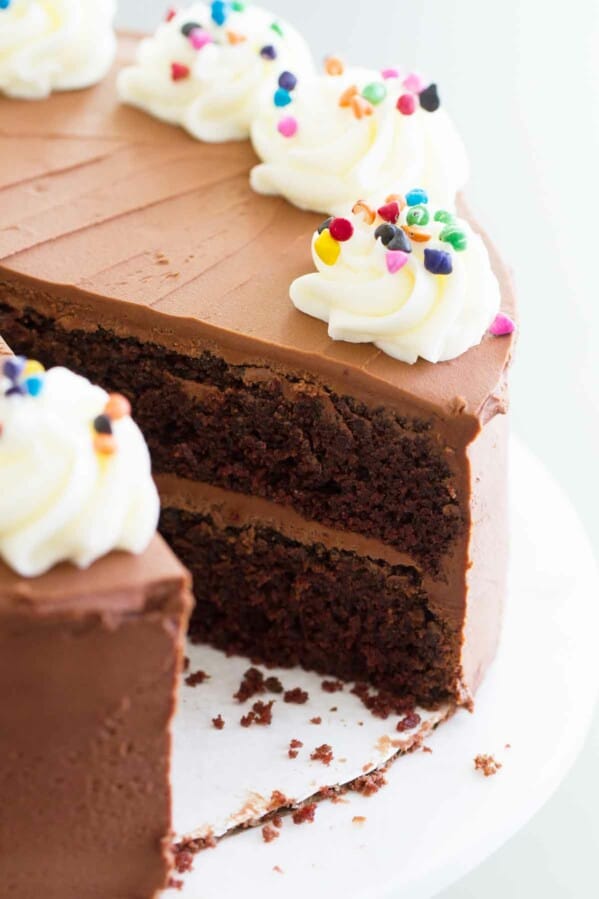 Full double chocolate cake - chocolate cake frosted with fudgy chocolate frosting