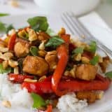 Spicy Thai Chicken with bell peppers and peanuts