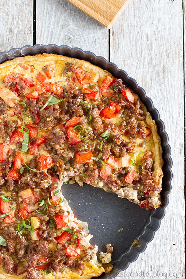 Savory Italian Tart - great for breakfast, lunch or dinner, this egg, cheese and sausage filled tart is filling and packed with flavor!
