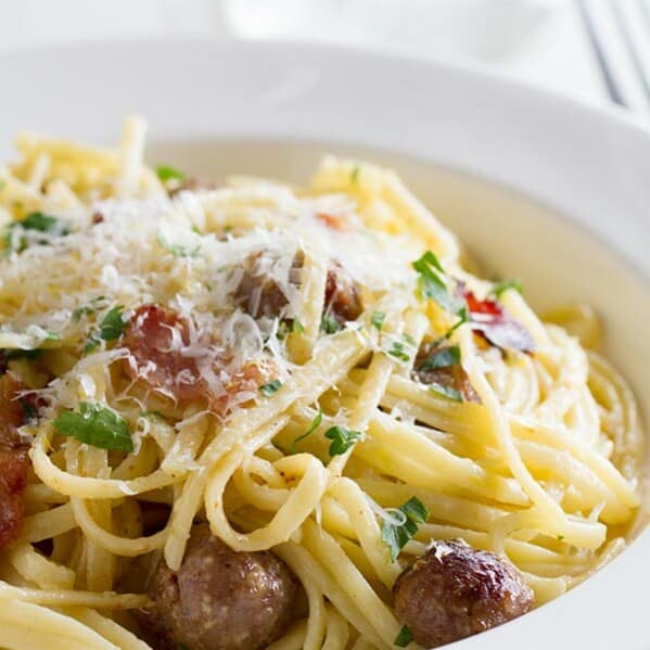 carbonara pasta with sausage