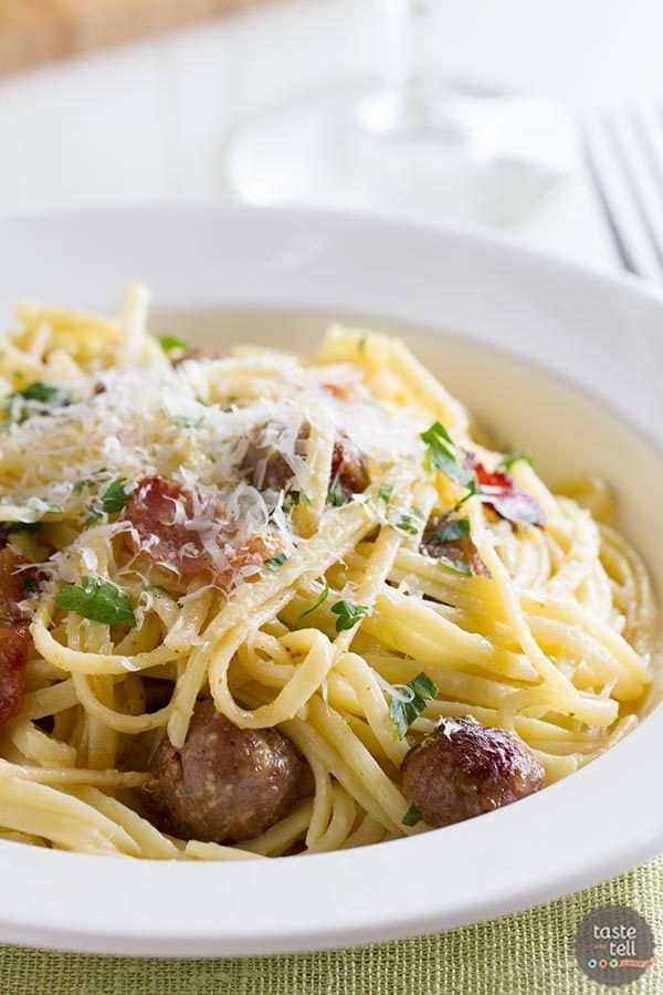 carbonara pasta with sausage