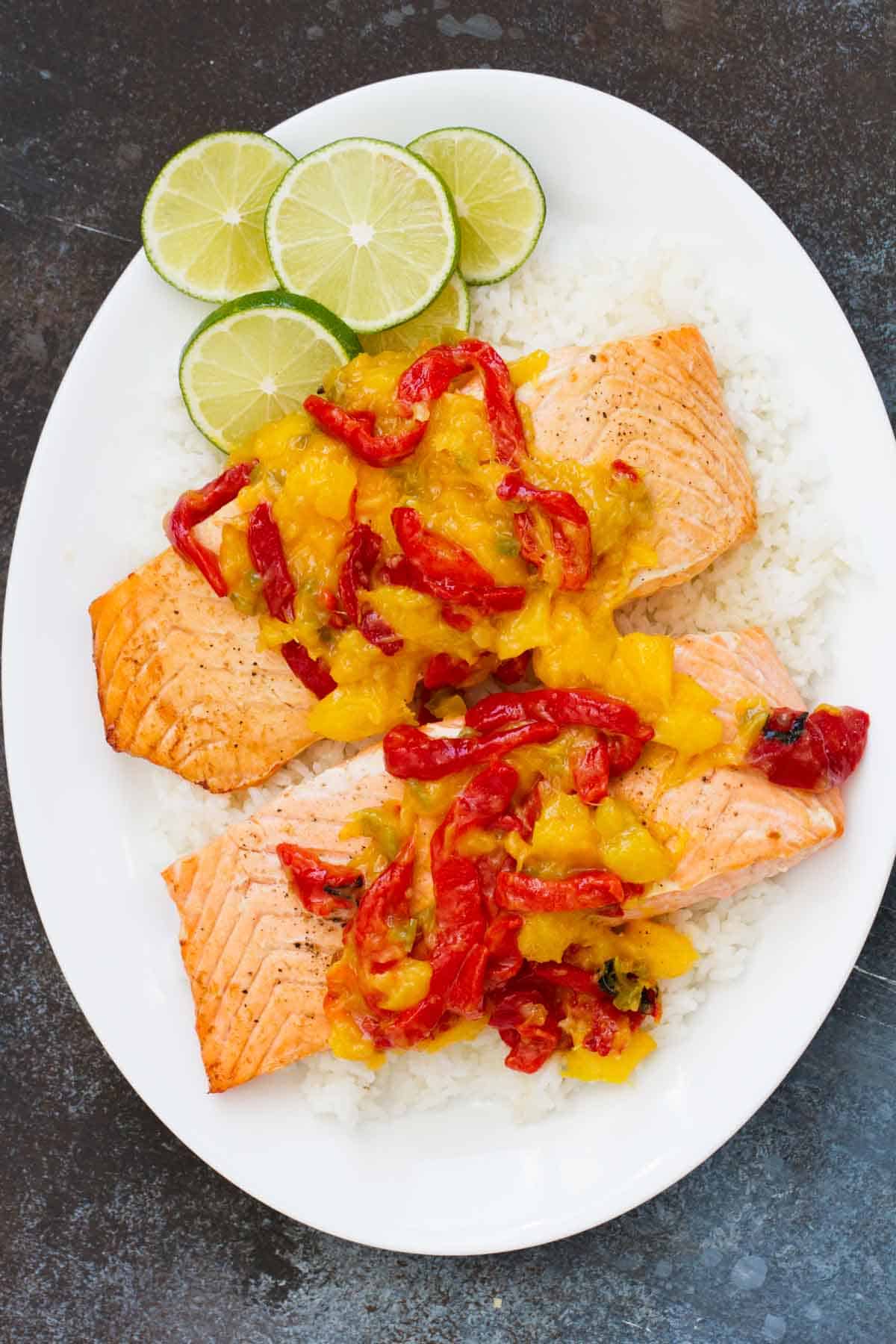 Easy Salmon Recipe with Mango and Roasted Red Pepper