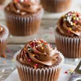 A chocolate lover’s dream, these rich and moist chocolate sour cream cupcakes are covered with a smooth and creamy chocolate buttercream.