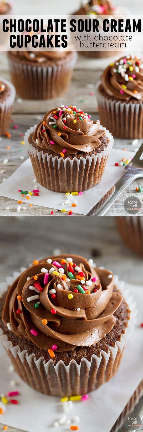 A chocolate lover’s dream, these rich and moist chocolate sour cream cupcakes are covered with a smooth and creamy chocolate buttercream. This will become your go-to chocolate cupcake recipe!