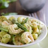 Easy enough for a weeknight meal, but impressive enough for company, this Gnocchi with Pesto, Shrimp and Asparagus is packed with flavor and done in less than 30 minutes!