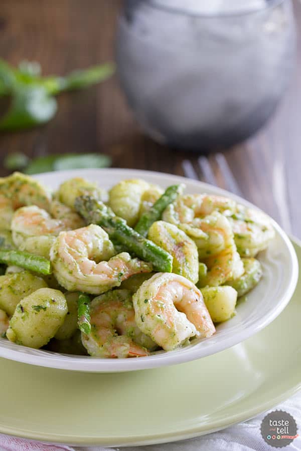 Easy enough for a weeknight meal, but impressive enough for company, this Gnocchi with Pesto, Shrimp and Asparagus is packed with flavor and done in less than 30 minutes!