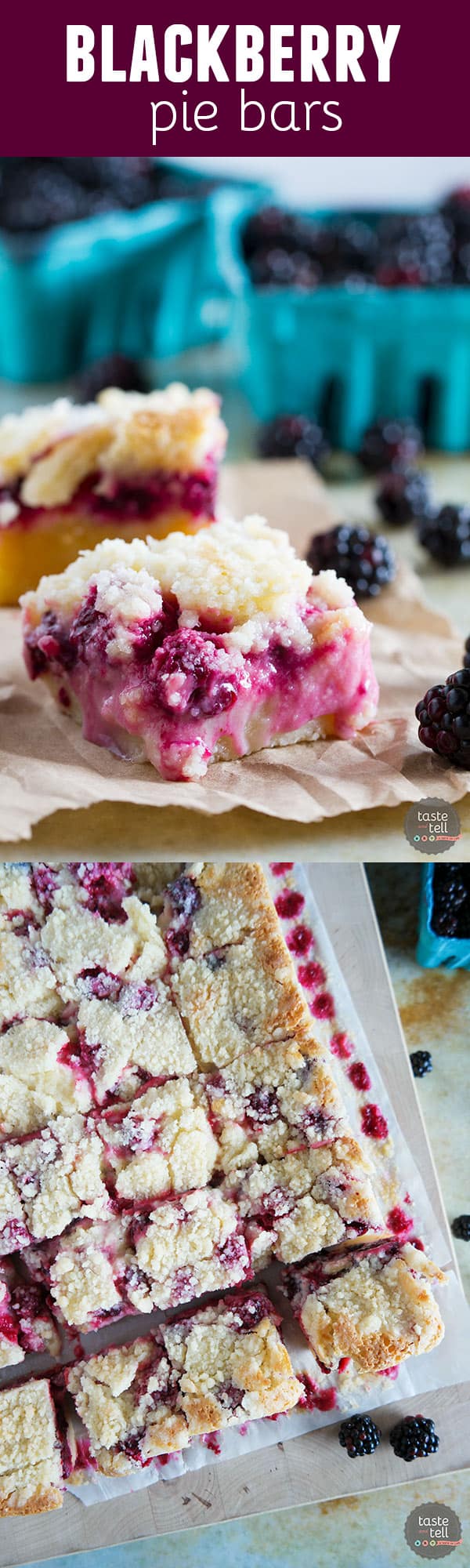 A shortbread base is topped with a creamy blackberry layer and then a streusel top in these Blackberry Pie Bars that you won’t be able to keep your hands out of!