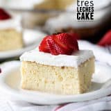 Tres Leches Cake with text overlay