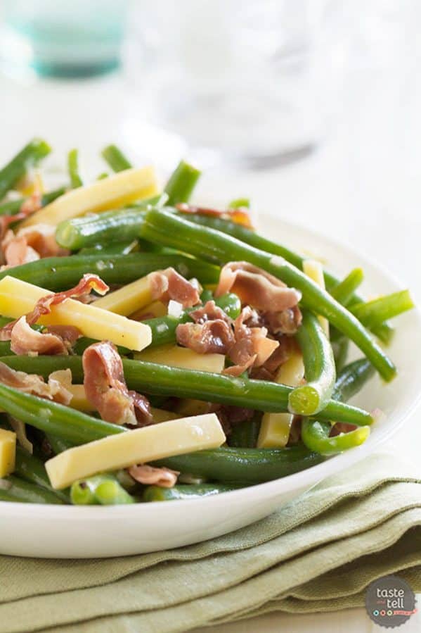 Jazz up your side dish with this Green Bean Recipe with Frizzled Prosciutto and Gouda. It is quick and delicious and a little different from the norm.