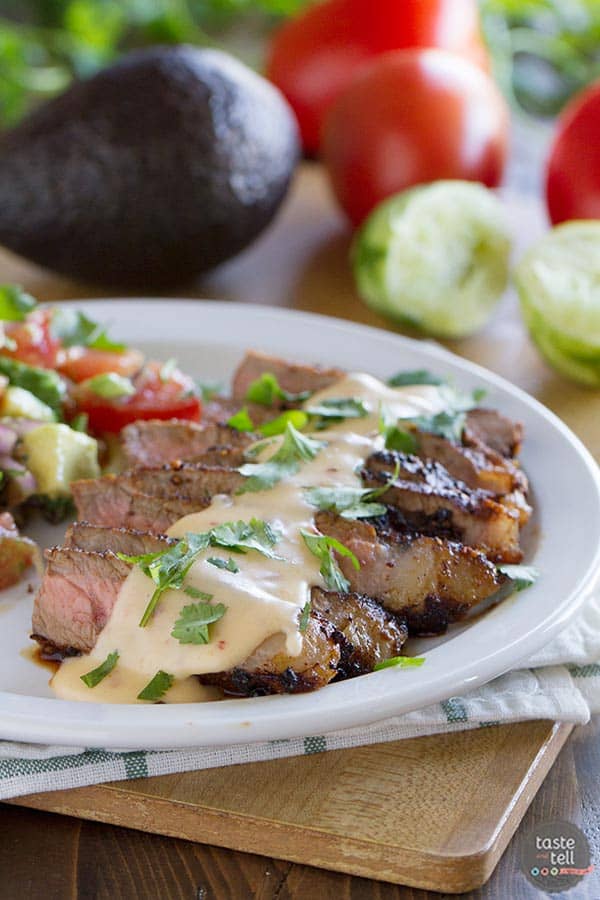 Spicy Skirt Steak with Avocado Dipping Sauce