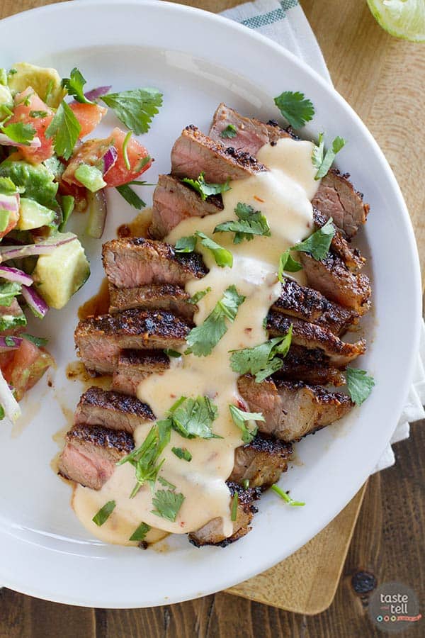 Steaks with Mexican Spices and Chile Con Queso on Taste and Tell