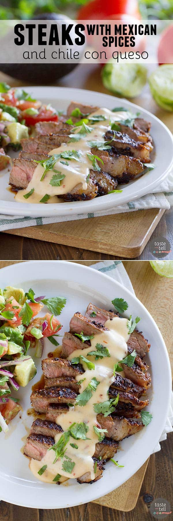 An easy dinner packed with flavor, these Steaks with Mexican Spices and Chipotle con Queso are sure to be a hit with any meat lover.