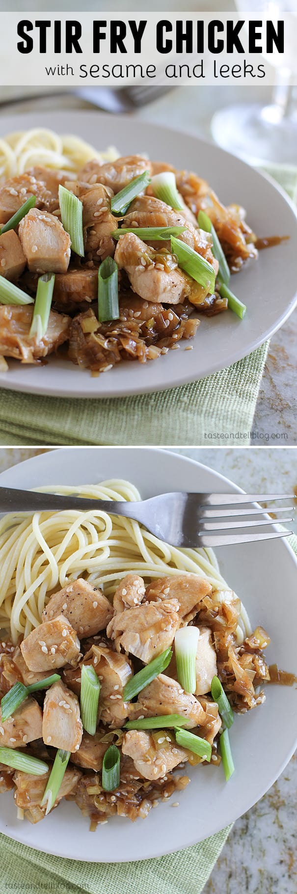 Stir Fry Chicken with Sesame and Leeks - This easy stir fry chicken is super simple and done in 30 minutes.  Leeks and sesame seeds turn this into a dish filled with flavor with only a few ingredients.