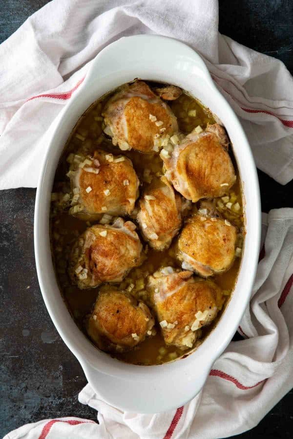 Chicken Supreme in a baking dish - baked chicken thighs