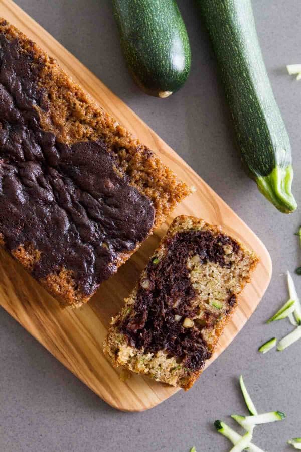 top view of chocolate wave zucchini bread