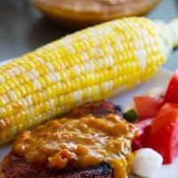 pork chops topped with homemade bbq sauce