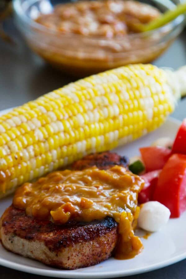 pork chops topped with homemade bbq sauce