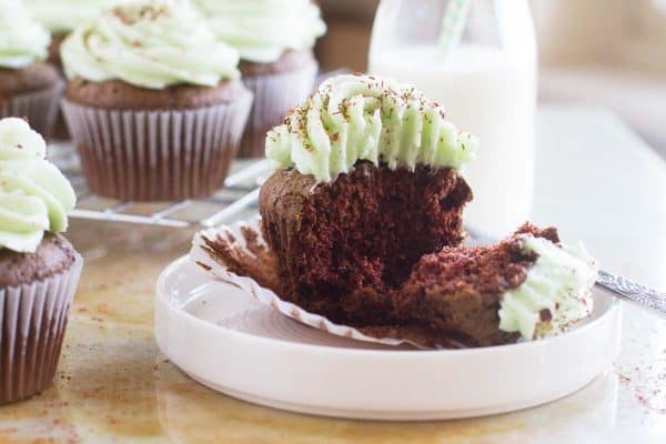 Mint lovers will go crazy for these Chocolate Mint Cupcakes that are topped with a smooth and creamy mint Swiss meringue buttercream frosting.