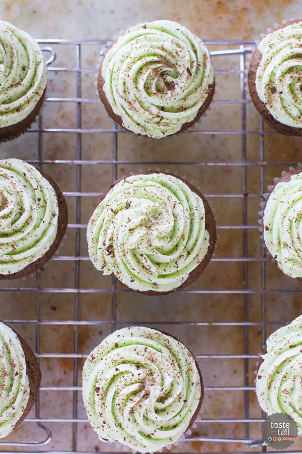 Mint lovers will go crazy for these Chocolate Mint Cupcakes that are topped with a smooth and creamy mint Swiss meringue buttercream frosting.
