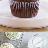 Mint lovers will go crazy for these Chocolate Mint Cupcakes that are topped with a smooth and creamy mint Swiss meringue buttercream frosting.