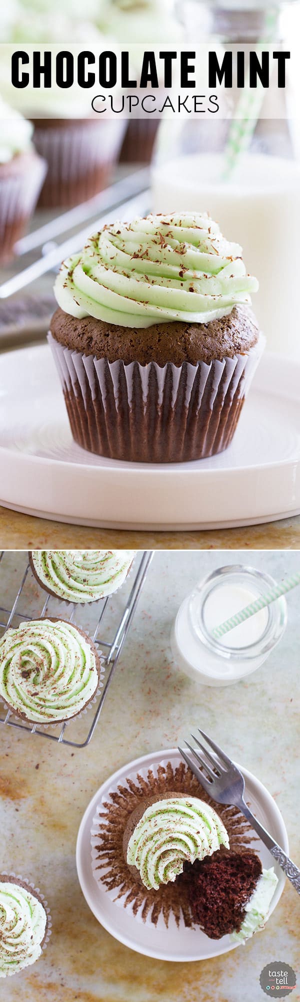 Mint lovers will go crazy for these Chocolate Mint Cupcakes that are topped with a smooth and creamy mint Swiss meringue buttercream frosting.