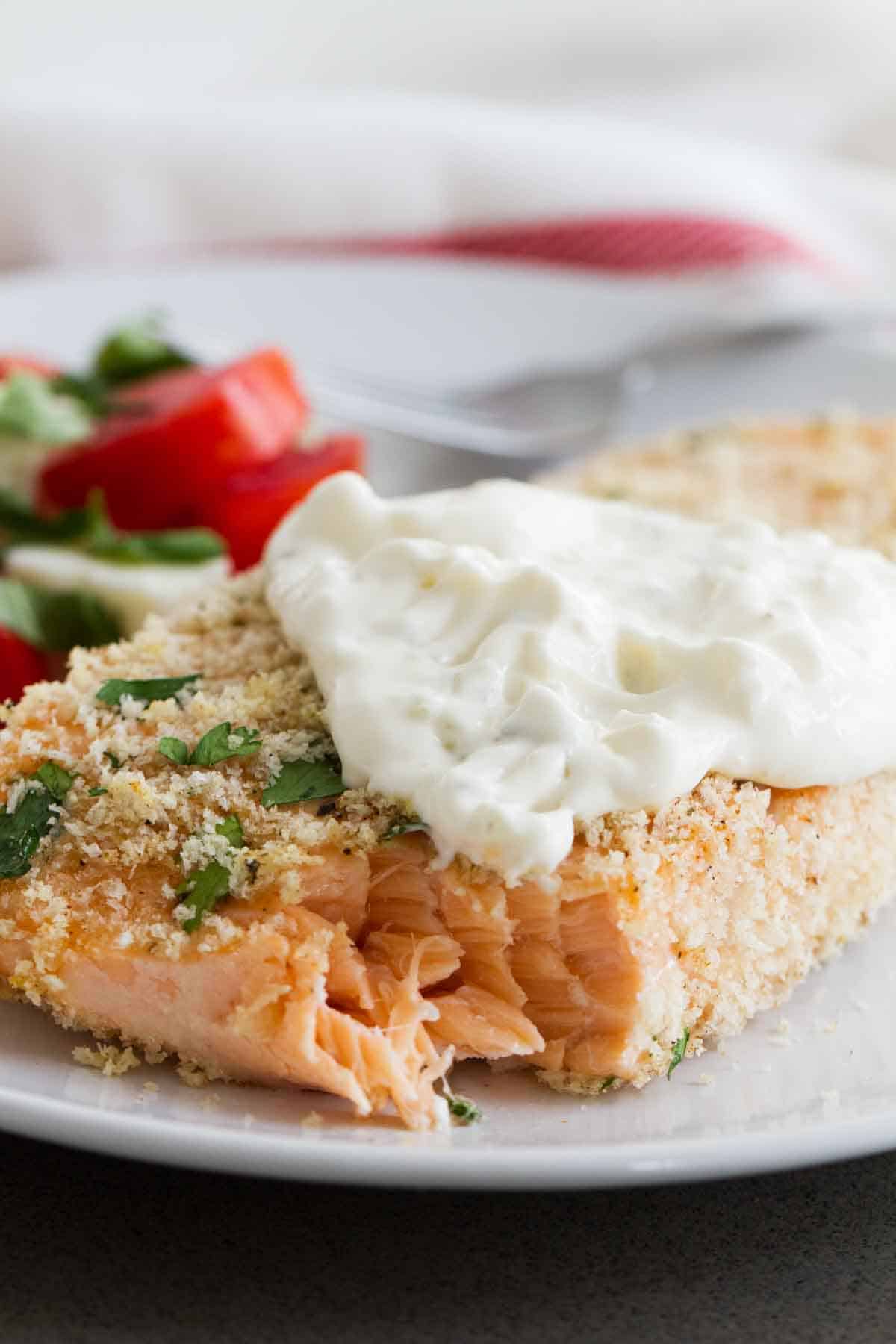 Texture of Panko Crusted Salmon and Tartar Sauce