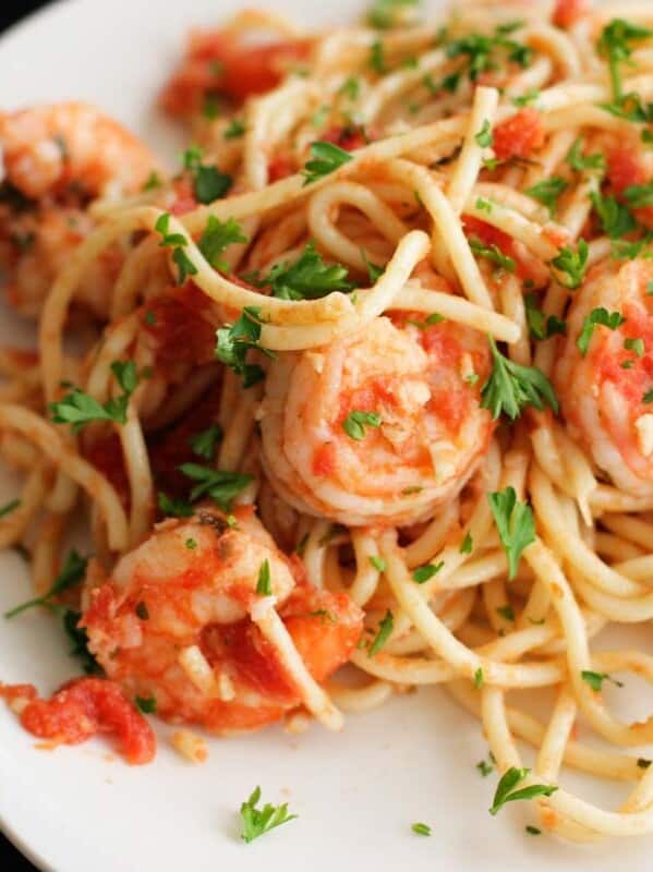 plate with Fra Diavolo Shrimp