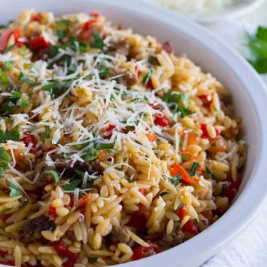 Orzo Recipe with Italian Sausage and Peppers - Taste and Tell