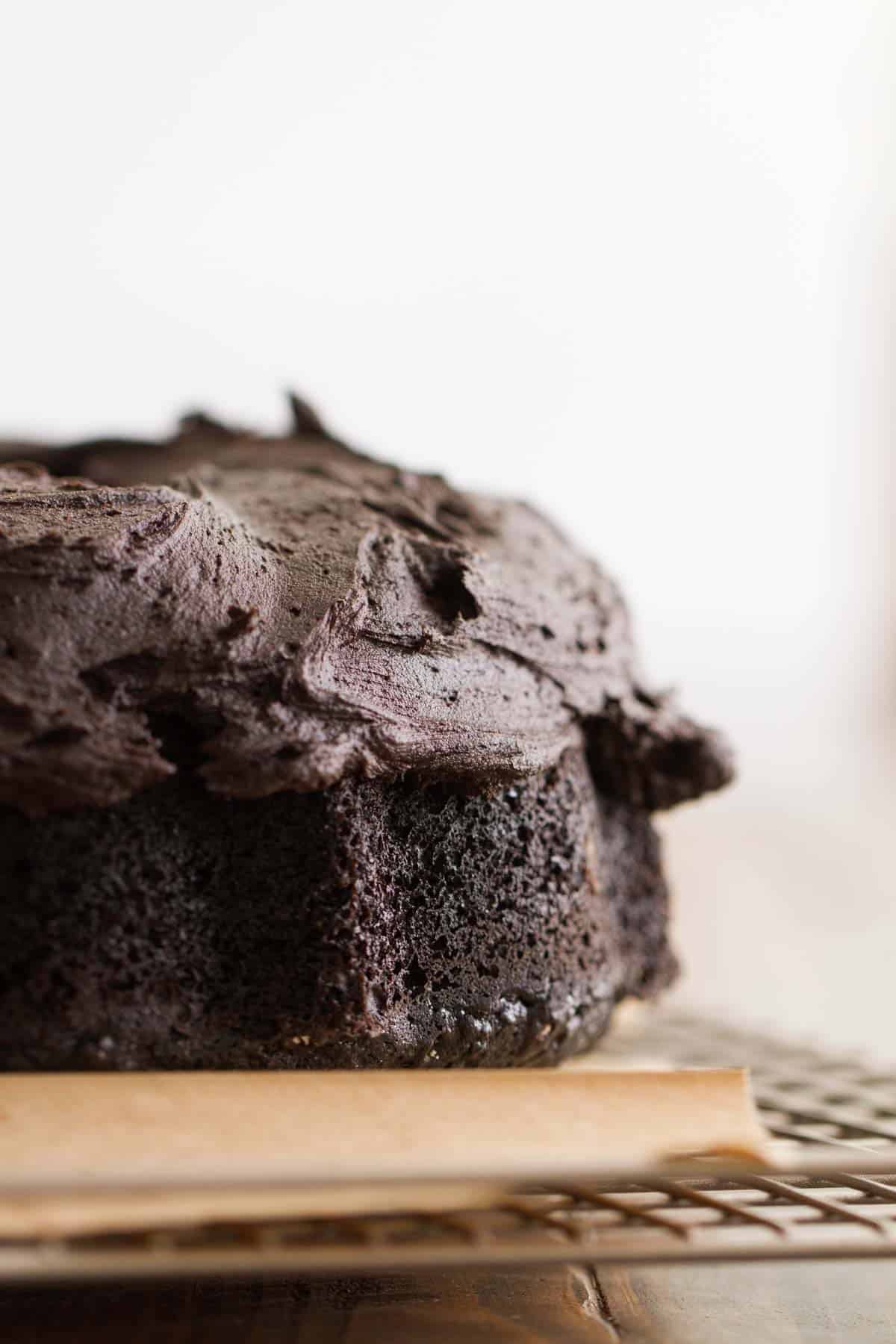 Root Beer Bundt Cake topped with root beer frosting.