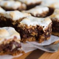 Rocky Road Brownies topped with toasted coconut and toffee