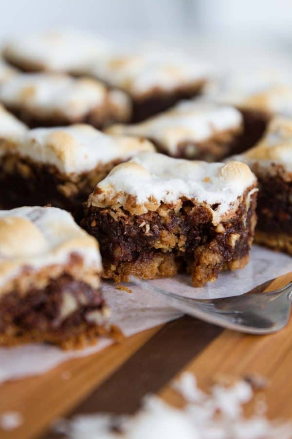 Rocky Road Brownies topped with toasted coconut and toffee