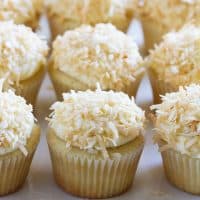 True coconut lovers will appreciate these Coconut Snowball Cupcakes! Coconut cupcakes are filled with a coconut pastry cream and then frosted with a coconut buttercream. Top them off with toasted coconut for the ultimate coconut treat!